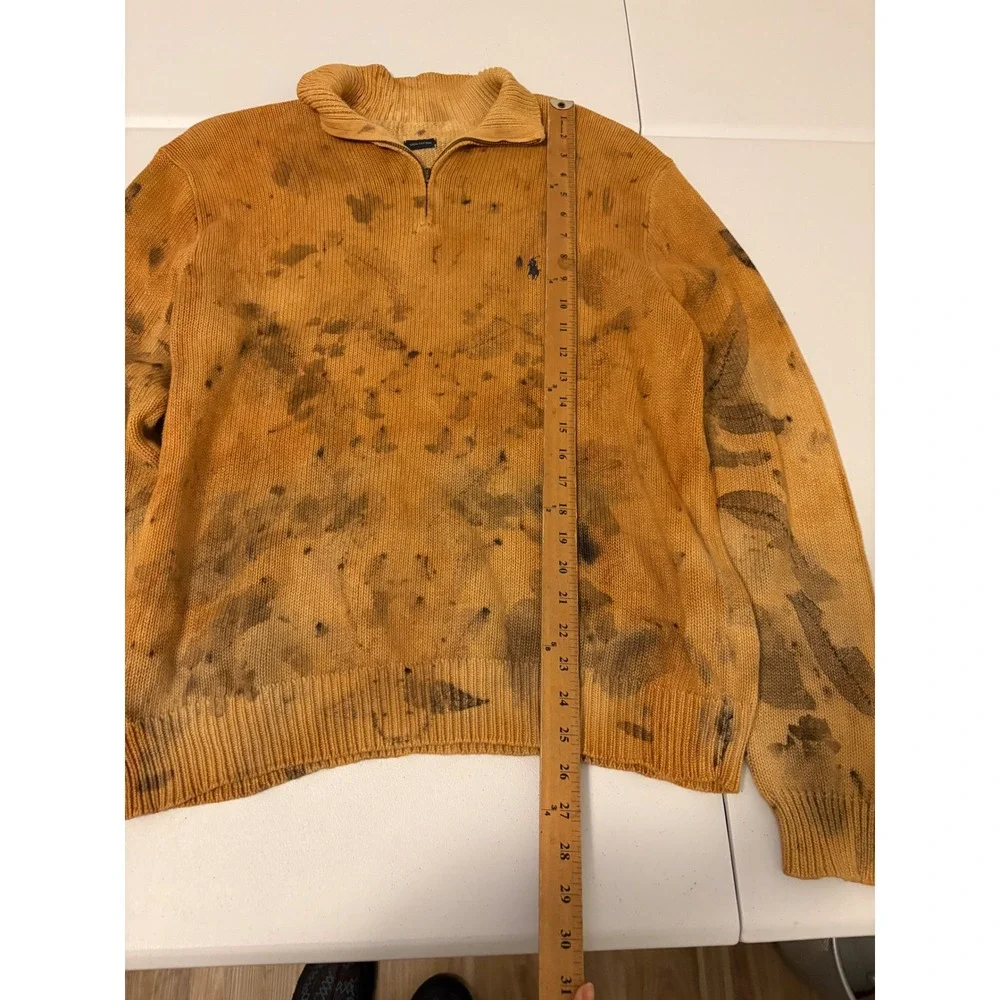 Polo Ralph Lauren Custom Tie Dye Quarter Zip Sweater Yellow Brown Cotton VTG a5